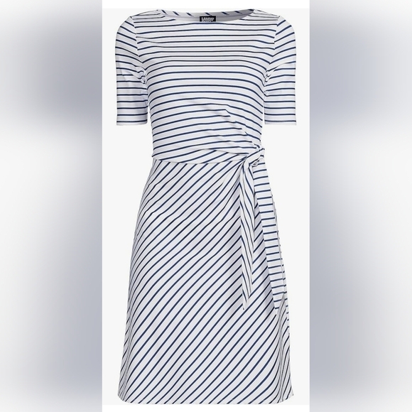 NWOT Lands End Womens Elbow Sleeve Tie Waist Striped Mini BLUE/WHITE MED 10-12 - Picture 3 of 8
